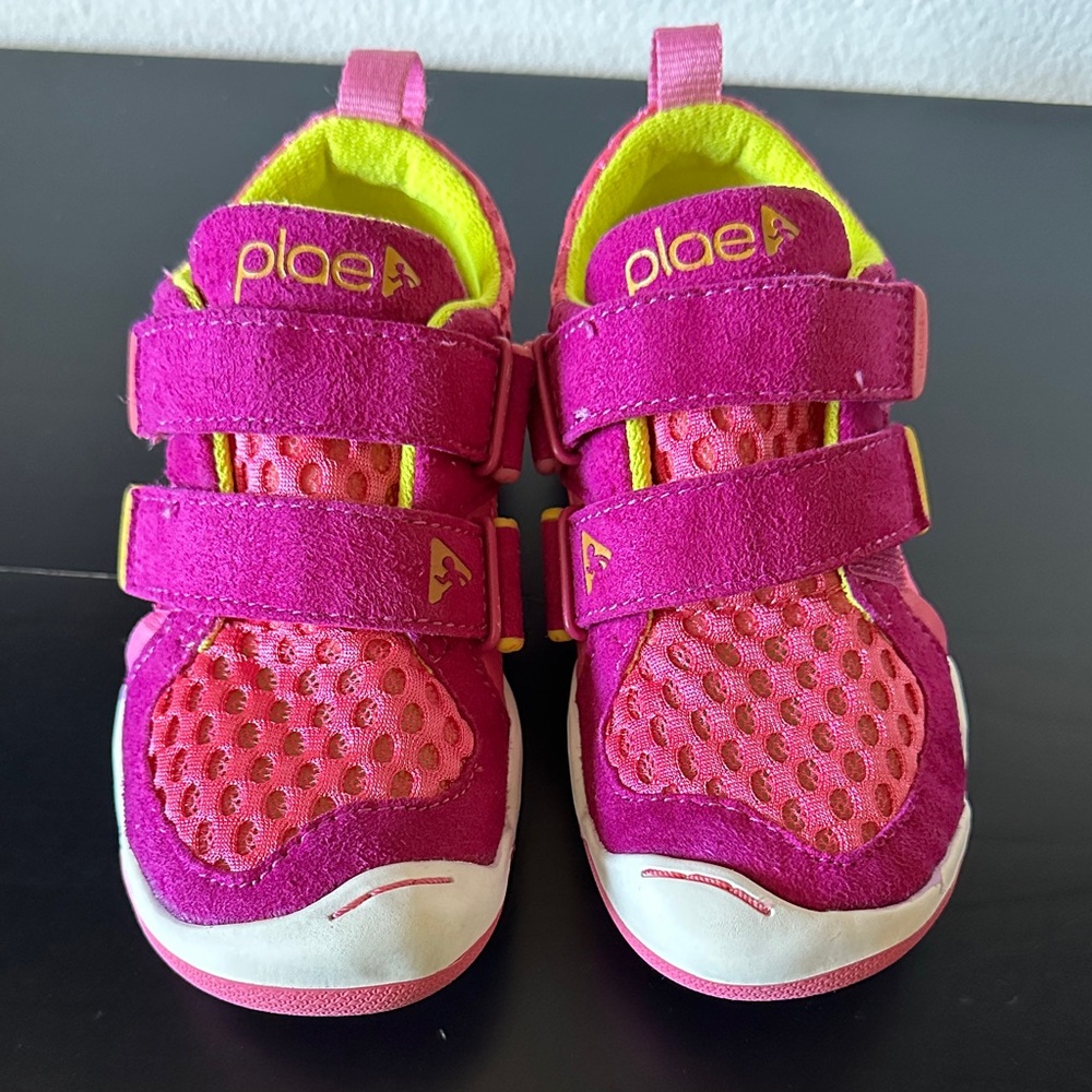 PLAE Kids Hot Pink & Neon Yellow Velcro Sneakers